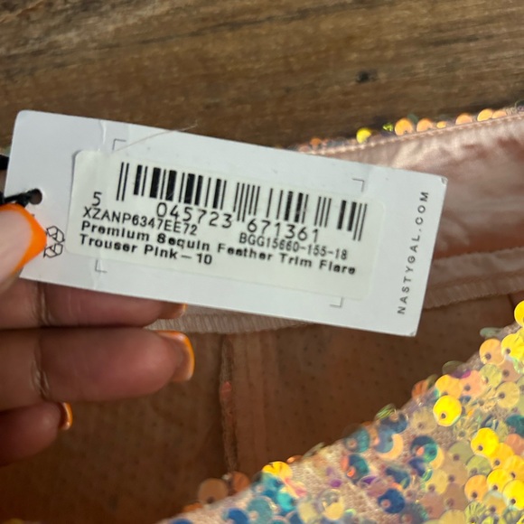 Premium Sequin Feather Trim Flare Pants disco boho party - Picture 5 of 11